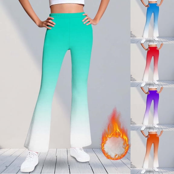 Eltusu Flare Leggings for Girls, Elastic Waist Comfort Warm Stretch Kids Winter Pants Mint Green Size 5-16 T