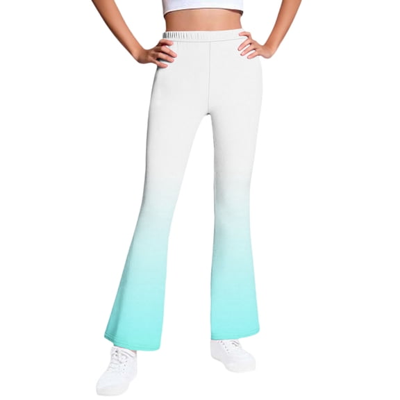 Eltusu Flare Leggings for Girls, Elastic Waist Warm Tie Dye Stretch Kids Winter Pants Mint Green Size 9-10 T