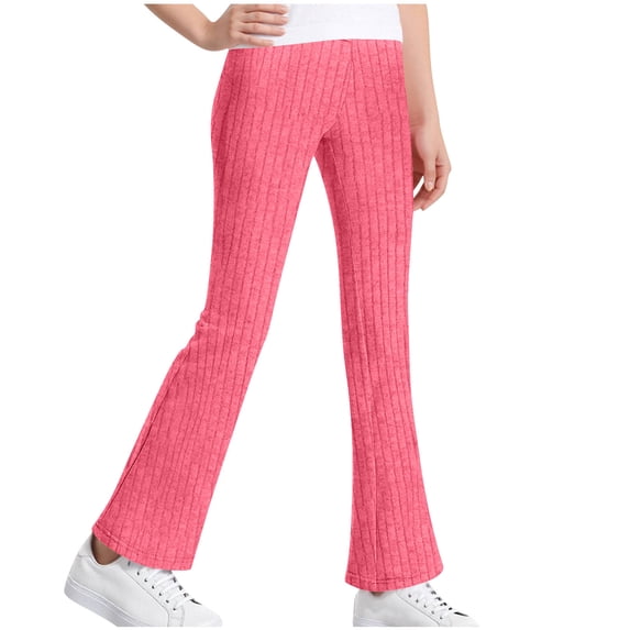 Eltusu Flare Leggings for Girls, Stretch Comfort Casual Elastic Waist Tight Pants Pink Size 5-16 T