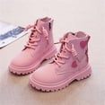 thumbnail image 1 of Eltusu Girls Ankle Boots Lace Up, Soft Bottom Chunky Windproof No Slip Spring Winter Booties Pink Size 3 Big Kids, 1 of 5