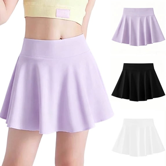 Eltusu Girls Athletic Skirts, Pleated elastic Waistband Quick Dry Tennis Sports Skirts Purple Size 10-12 T