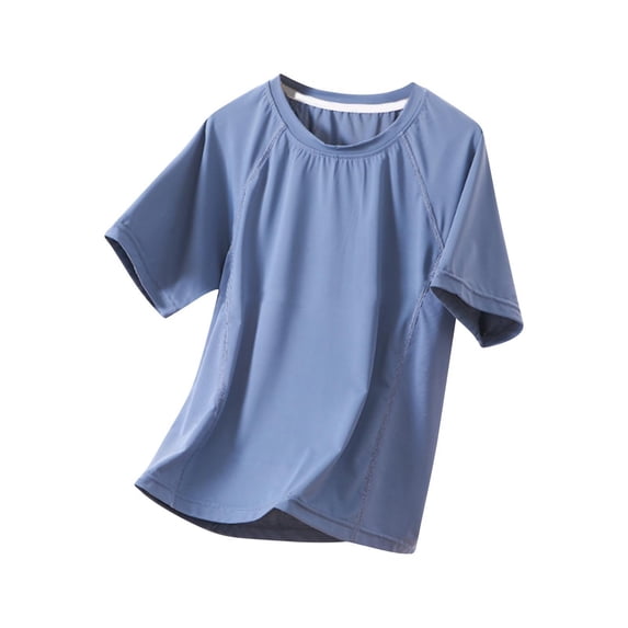Eltusu Girls Athletic T-shirts, Crewneck Solid Color Pullover Breathable Short Sleeve Tops Blue Size 12-13 T