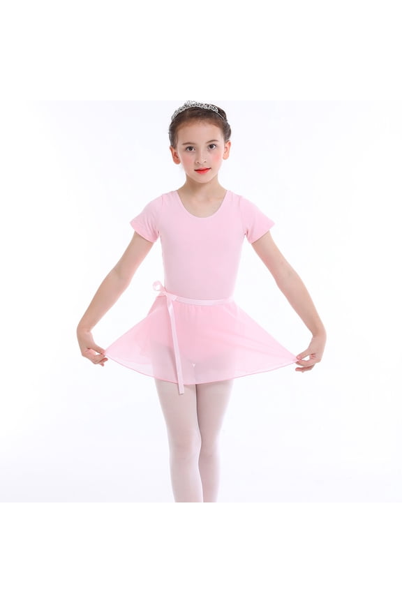 Girls Ballet Dance Dress, Cotton Soft Short Sleeve Practice Leotard Skirts Pink Size 10-11 T