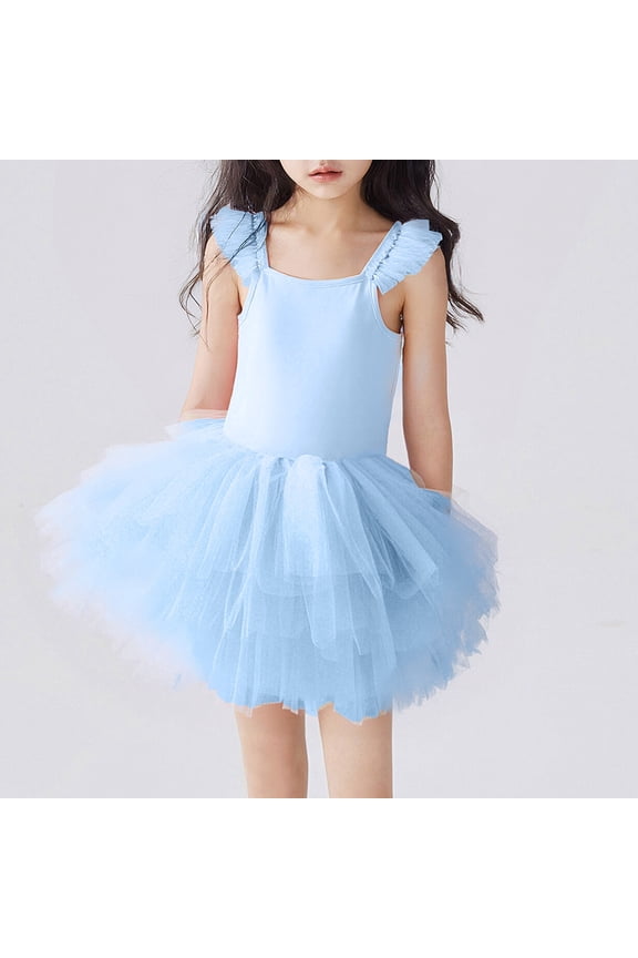 Girls Ballet Dance Dress, Dancewear Performance Princess Sleeveless Tutu Dresses Blue Size 4-5 T