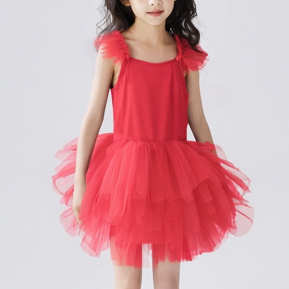 Eltusu Girls Ballet Dance Dress, Dancewear Sleeveless Performance Princess Tutu Dresses Red Size 2-6 T
