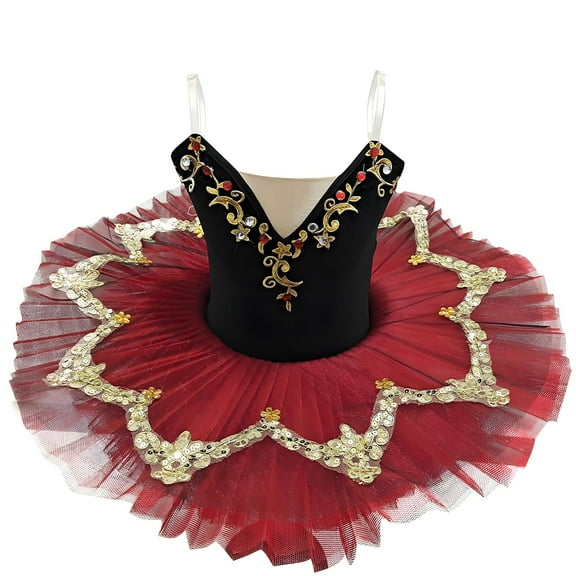 Eltusu Girls Ballet Dance Dress, Dancewear Sleeveless Stage Performance Tutu Dresses Red Size 9-10 T