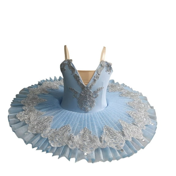 Eltusu Girls Ballet Dance Dress, Performance Ballerina Dress Stage Sleeveless Tutu Dresses Light Blue Size 11-12 T
