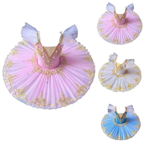 Eltusu Girls Ballet Dance Dress, Performance Princess Ruffle sleeve Short Sleeve Ballerina Dancewear Pink Size 3-14 T