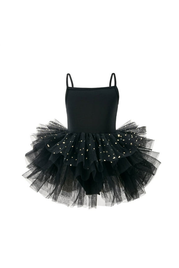 Girls Ballet Dance Dress, Performance Sleeveless Crew Neck Dancewear Tutu Dresses Black Size 4-5 T