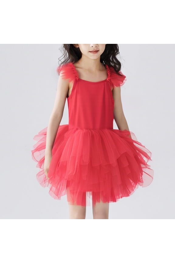 Girls Ballet Dance Dress, Princess Sleeveless Performance Dancewear Tutu Dresses Red Size 4-5 T