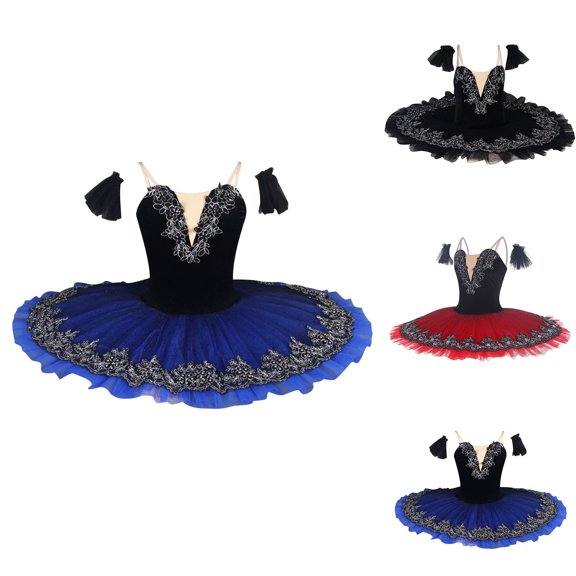 Eltusu Girls Ballet Dance Dress, Ruffle sleeve Performance V Neck Short Sleeve Ballerina Dancewear Blue Size 3-14 T