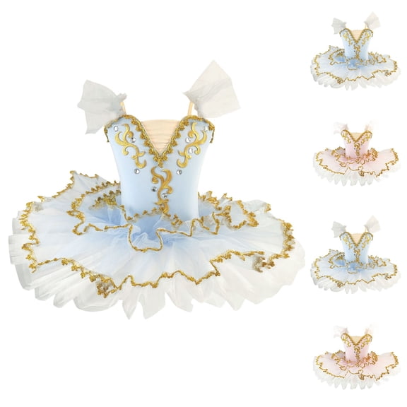 Eltusu Girls Ballet Dance Dress, Ruffle sleeve Short Sleeve Performance Elegant Ballerina Dancewear Sky Blue Size 1-14 T