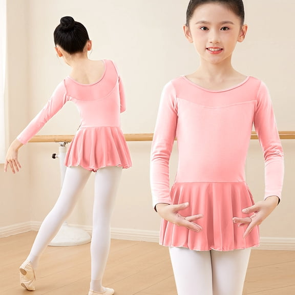 Eltusu Girls Ballet Dance Dress, Short Sleeve Practice Crewneck Cotton Leotard Skirts Hot Pink Size 14-15 T
