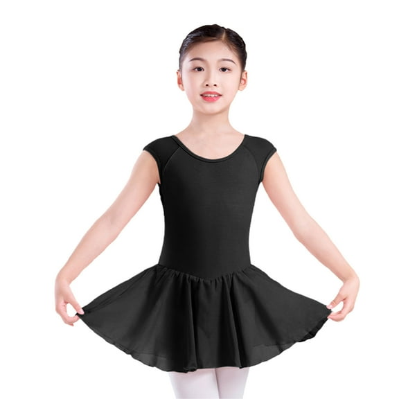 Eltusu Girls Ballet Dance Dress, Sleeveless Comfy Cotton Practice Leotard Skirts Black Size 8-9 T