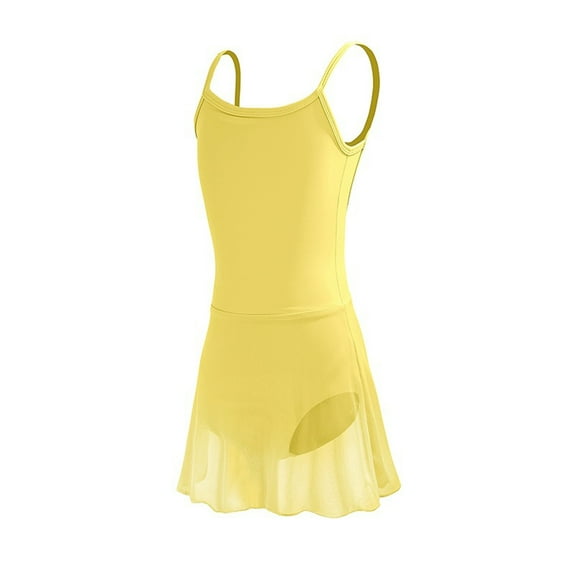 Eltusu Girls Ballet Dance Dress, Soft Sleeveless Practice Crewneck Leotard Skirts Yellow Size 4-5 T