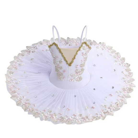 Eltusu Girls Ballet Dance Dress, V Neck Ballerina Dress Sleeveless Performance Tutu Dresses White Size 11-12 T