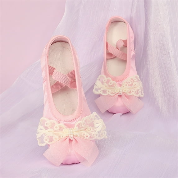 Eltusu Girls Ballet Dance Shoes, Breathable Non-Slip Comfy Bow Ballet Slippers Practice Shoes Pink Size 10(Little Kids)