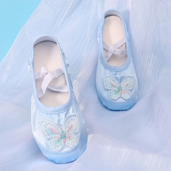 Eltusu Girls Ballet Dance Shoes, Comfy Breathable Princess Non-Slip Ballet Slippers Practice Shoes Blue Size 8(Toddler)