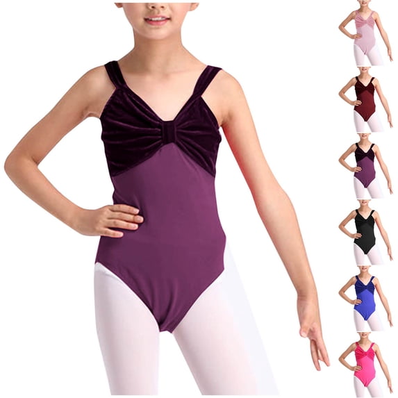 Eltusu Girls Ballet Leotard, V Neck Practice Sleeveless Casual Girls Bodysuit Dancewear Purple Size 0-15 T