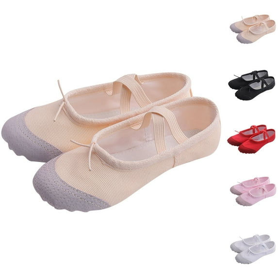 Eltusu Girls Ballet Shoes, Breathable Stretch Slip-on No Slip Ballet Slippers Dance Shoes Khaki Size 4-15 T