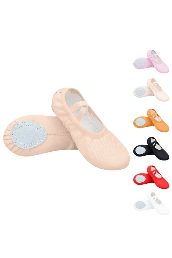 Girls Ballet Shoes, Stretch Comfort No Slip Breathable Ballet Slippers Dance Shoes Khaki Size 4-15 T