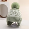 thumbnail image 1 of Eltusu Girls Beanies with Pompom, Winter Stretch Outdoor Thermal Knit Hats Green Size 2-10 T, 1 of 2