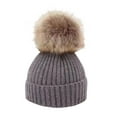 thumbnail image 1 of Eltusu Girls Beanies with Pompom, Winter Warm Ski Stretch Knit Hats Gray Size 1-6 T, 1 of 2
