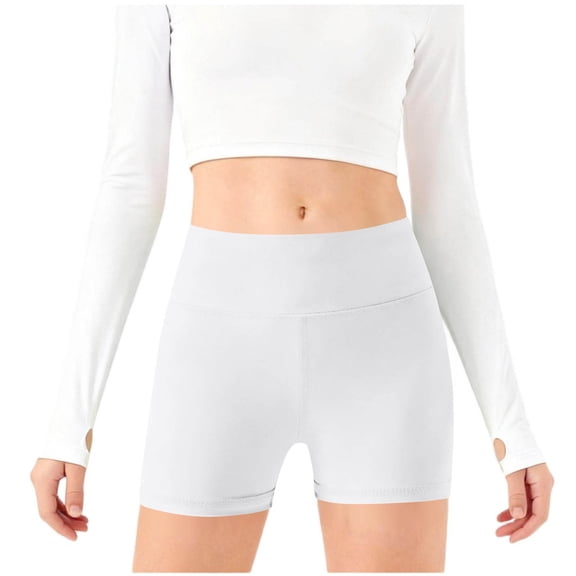 Eltusu Girls Bike Shorts, Basic Tight Dance Elastic Waist Summer Shorts White Size 7-8 T