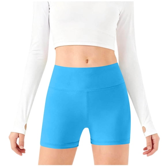 Eltusu Girls Bike Shorts, Dance Basic Tight Elastic Waist Summer Shorts Blue Size 11-12 T