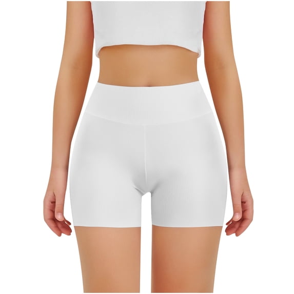 Eltusu Girls Bike Shorts, Elastic Waist Solid Color Basic Tight Summer Shorts White Size 5-6 T