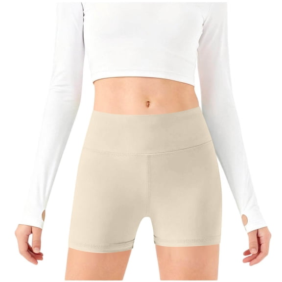 Eltusu Girls Bike Shorts, Elastic Waist Tight Dance Basic Summer Shorts Beige Size 5-6 T