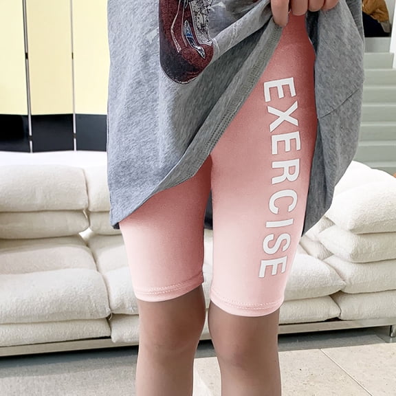 Eltusu Girls Bike Shorts, Knee Length Tight Outdoor Elastic Waist Summer Shorts Pink Size 10-12 T