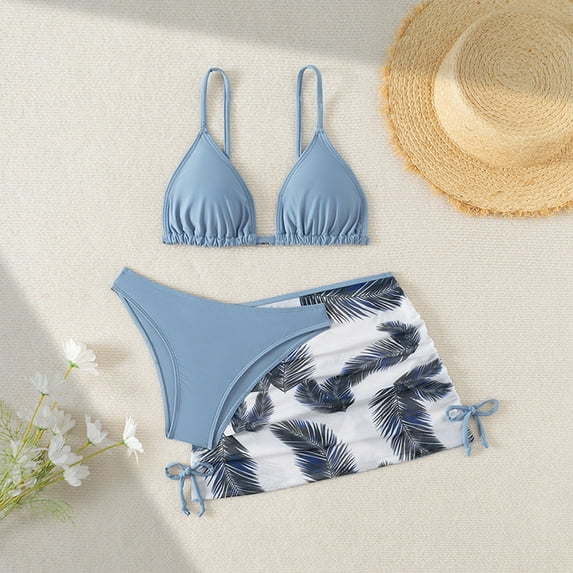 Eltusu Girls Bikini Sets, 3 Pieces Beachwear Summer Holiday Swimsuits Sets Blue Size 14-15 T