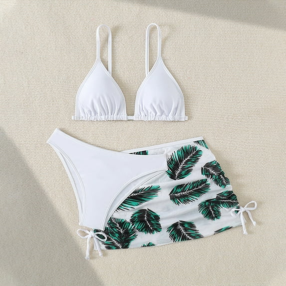 Eltusu Girls Bikini Sets, Holiday Beachwear 3 Pieces Summer Swimsuits Sets White Size 8-9 T