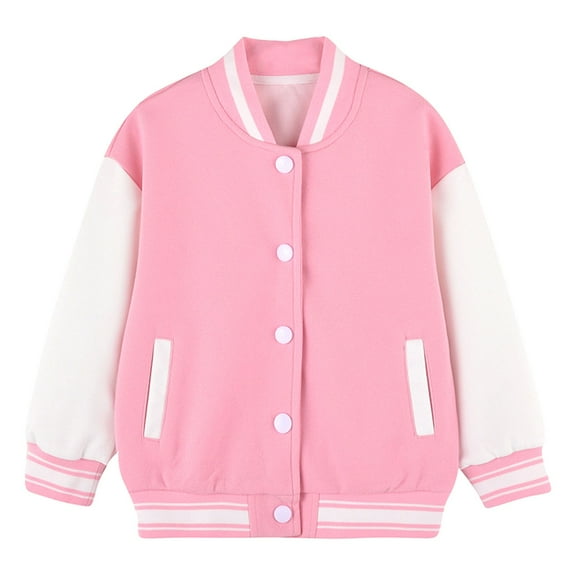 Eltusu Girls Bomber Jackets, Zip up Mid-Weight Sport Cotton Spring Fall Outerwear Pink Size 2-10 T