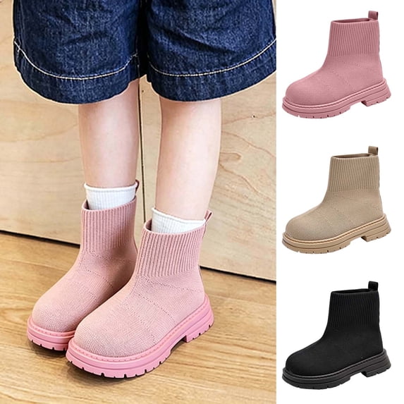 Eltusu Girls Booties, Spring Winter Casual Windproof No Slip Ankle Boots Pink Size 12 Little Kids