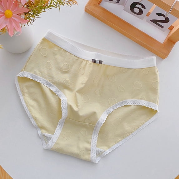 Eltusu Girls Briefs, Comfy Mid-Waist Soft Cotton Girls Underwear Yellow Size 9-11 T