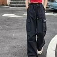 thumbnail image 1 of Eltusu Girls Cargo Pants, Drawstring Elastic Waist Loose Fit Multi-Pockets Wide Leg Pants Black Size 12-14 T, 1 of 2