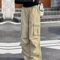 thumbnail image 1 of Eltusu Girls Cargo Pants, Elastic Waist Multi-Pockets Loose Fit Drawstring Wide Leg Pants Khaki Size 8-9 T, 1 of 2