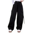 thumbnail image 1 of Eltusu Girls Cargo Pants, Elastic Waist Spring Fall Loose Fit Multi-Pockets Wide Leg Pants Black Size 13 T, 1 of 2