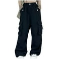 thumbnail image 1 of Eltusu Girls Cargo Pants, Loose Fit Multi-Pockets Elastic Waist Sports Wide Leg Pants Black Size 10-12 T, 1 of 6
