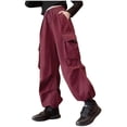 thumbnail image 1 of Eltusu Girls Cargo Pants, Loose Fit Multi-Pockets Running Elastic Bottom Sports Joggers Red Size 14-15 T, 1 of 5