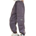 thumbnail image 1 of Eltusu Girls Cargo Pants, Solid Color 2025 Loose Fit Elastic Waist Athletic Joggers Purple Size 12 T, 1 of 2