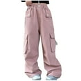 thumbnail image 1 of Eltusu Girls Cargo Pants, Sports Multi-Pockets Loose Fit Elastic Waist Wide Leg Pants Pink Size 10-11 T, 1 of 6