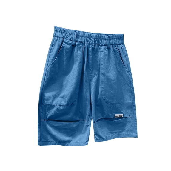 Eltusu Girls Cargo Shorts, Knee Length Cotton Solid Color Elastic Waistband Summer Shorts Blue Size 5-6 T