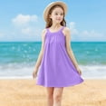 thumbnail image 1 of Eltusu Girls Casual Dresses, Solid Color Crewneck Summer Sleeveless Kids Clothes Purple Size 11-12 T, 1 of 5