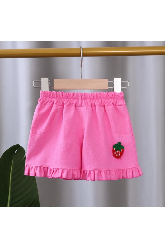 Girls Casual Shorts, Cute Loose Fit Ruffle Hem Elastic Waist Summer Shorts Hot Pink Size 3-4 T
