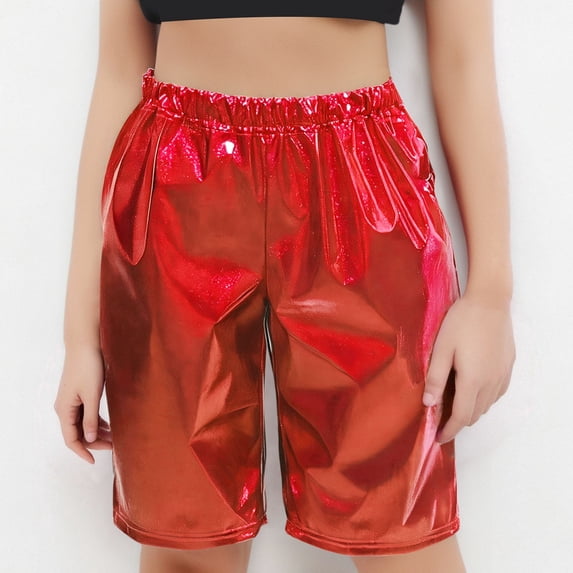 Eltusu Girls Casual Shorts, Elastic Waist Relaxed Fit Performance Knee Length Summer Shorts Red Size 3-16 T