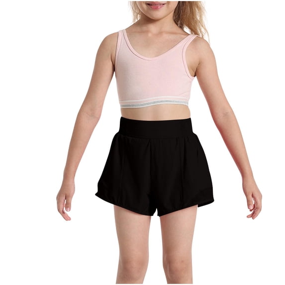 Eltusu Girls Casual Shorts, Elastic Waistband Relaxed Fit Outdoor Solid Color Summer Shorts Black Size 12-14 T