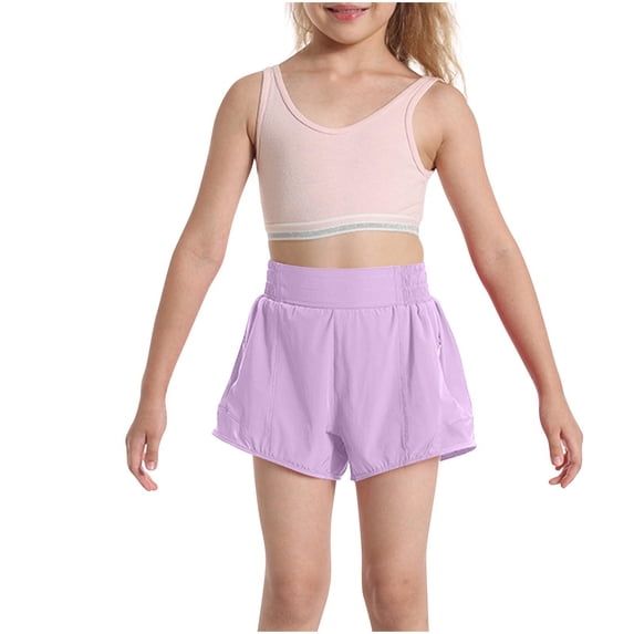 Eltusu Girls Casual Shorts, Elastic Waistband Solid Color Relaxed Fit Outdoor Summer Shorts Purple Size 6-8 T